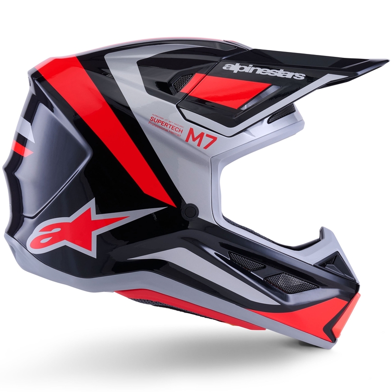 Κράνος motocross Alpinestars SM7 Rise μαύρο-ασημί-φλουορ κόκκινο