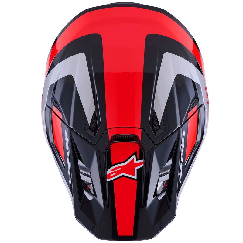 Κράνος motocross Alpinestars SM7 Rise μαύρο-ασημί-φλουορ κόκκινο
