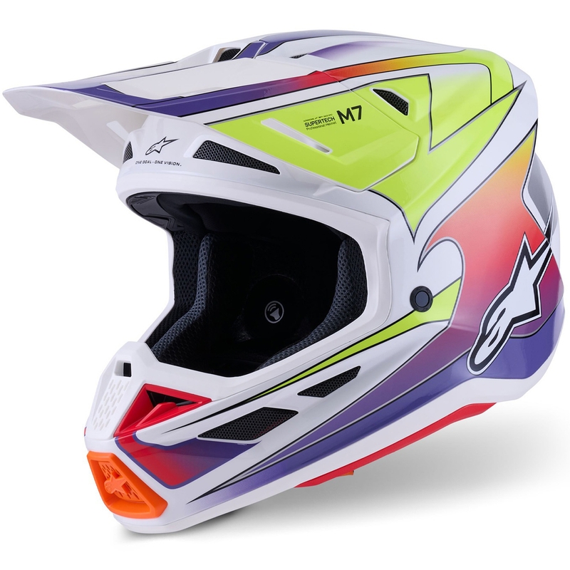 Κράνος motocross Alpinestars SM7 Fuse λευκό-φλουό κίτρινο-μωβ