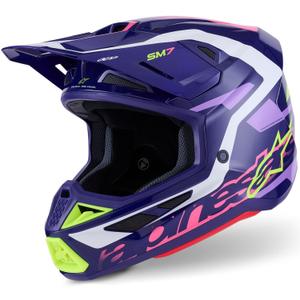 Κράνος motocross Alpinestars SM7 Deed μωβ-ροζ-λευκό-φλουορ κίτρινο