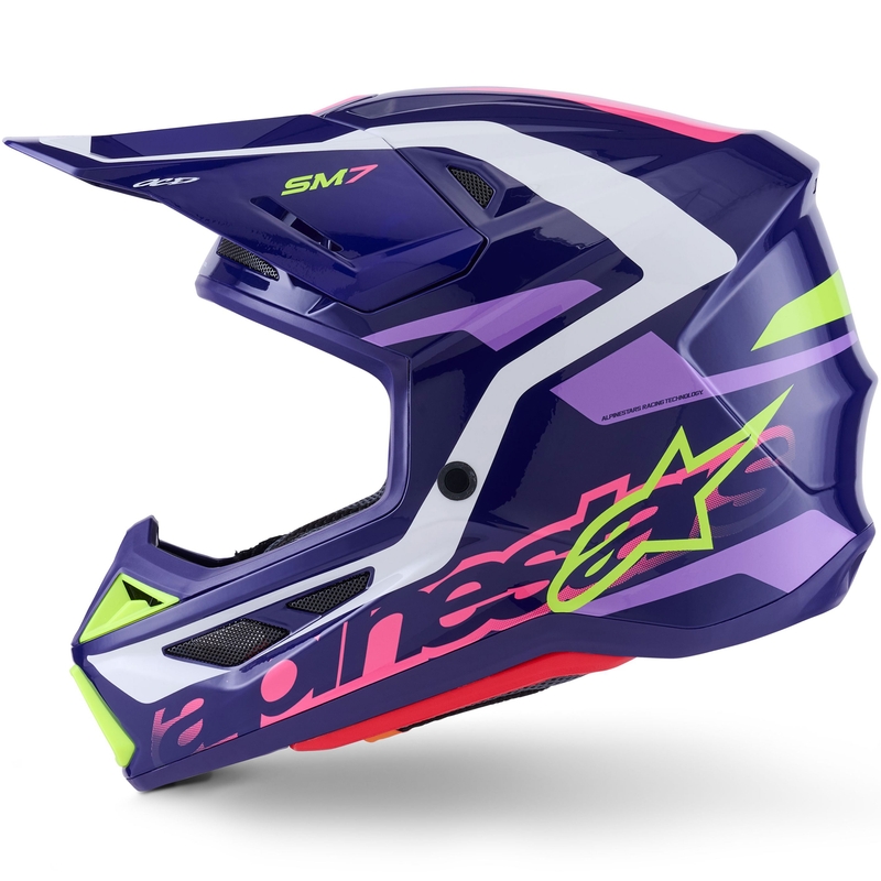 Κράνος motocross Alpinestars SM7 Deed μωβ-ροζ-λευκό-φλουορ κίτρινο