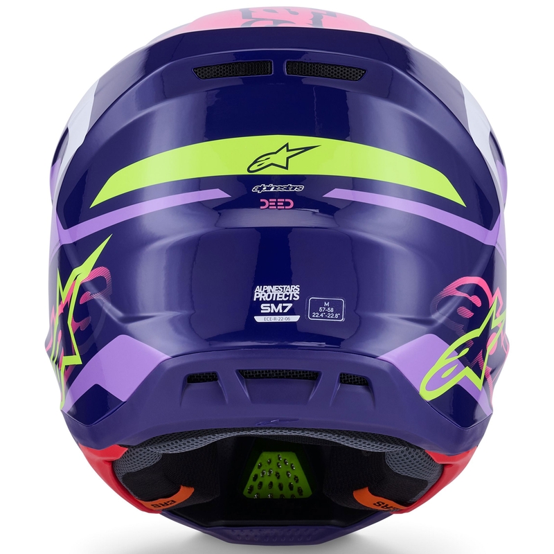 Κράνος motocross Alpinestars SM7 Deed μωβ-ροζ-λευκό-φλουορ κίτρινο