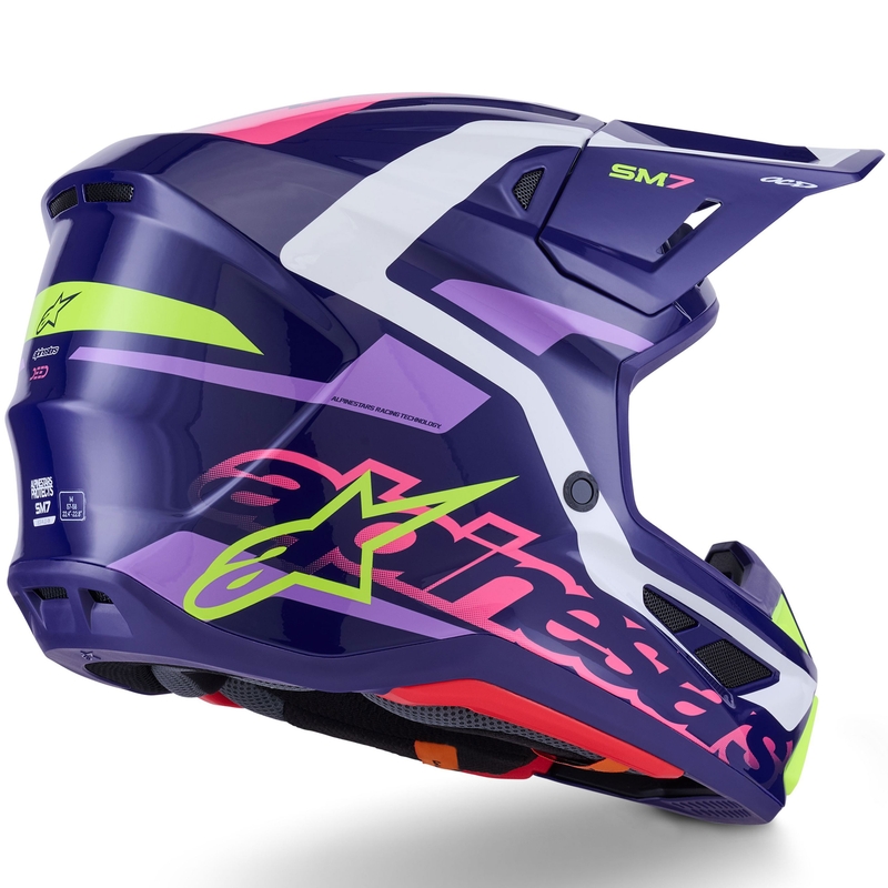 Κράνος motocross Alpinestars SM7 Deed μωβ-ροζ-λευκό-φλουορ κίτρινο