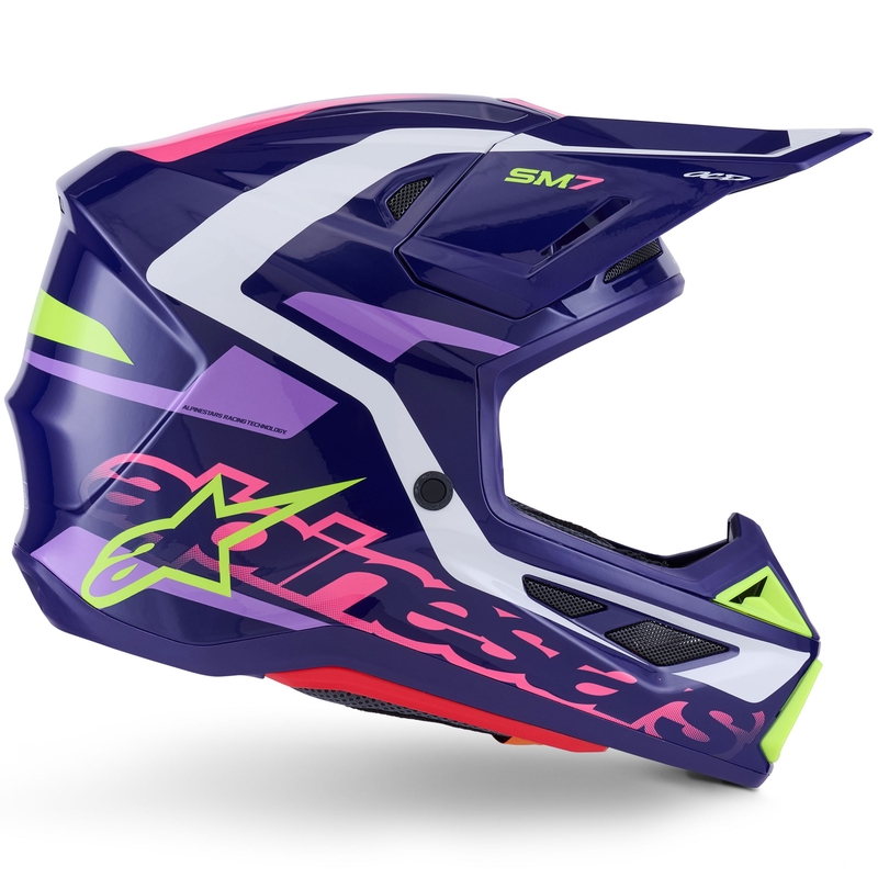 Κράνος motocross Alpinestars SM7 Deed μωβ-ροζ-λευκό-φλουορ κίτρινο
