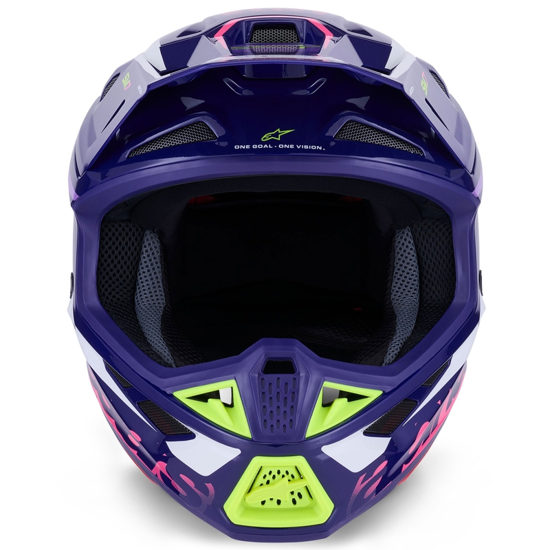 Κράνος motocross Alpinestars SM7 Deed μωβ-ροζ-λευκό-φλουορ κίτρινο