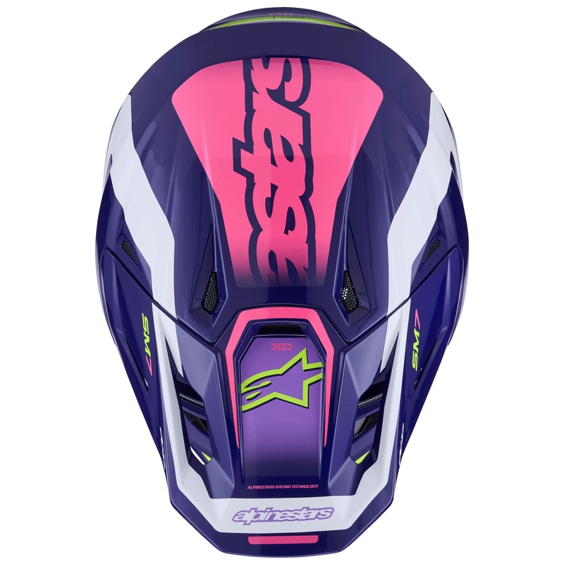 Κράνος motocross Alpinestars SM7 Deed μωβ-ροζ-λευκό-φλουορ κίτρινο