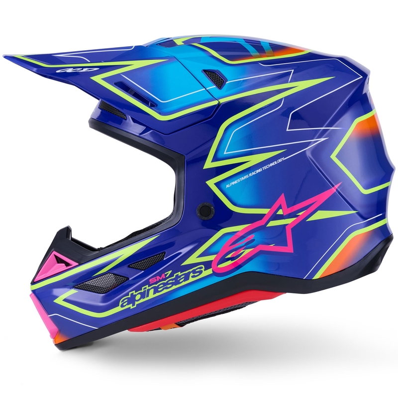 Κράνος motocross Alpinestars SM7 Cast μπλε-ροζ-φλουορ κίτρινο