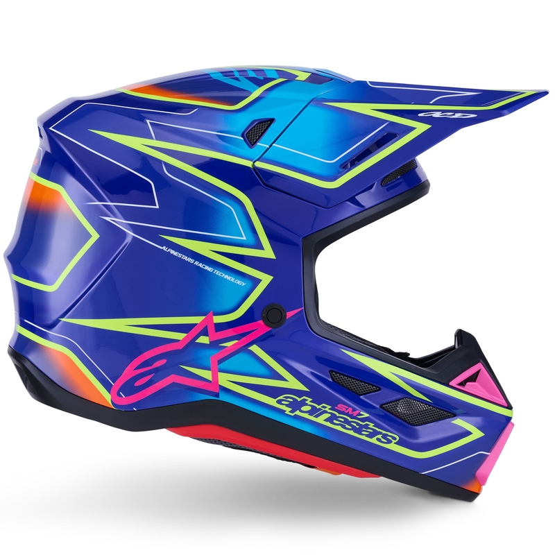 Κράνος motocross Alpinestars SM7 Cast μπλε-ροζ-φλουορ κίτρινο