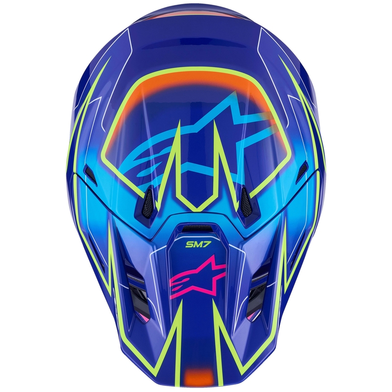 Κράνος motocross Alpinestars SM7 Cast μπλε-ροζ-φλουορ κίτρινο