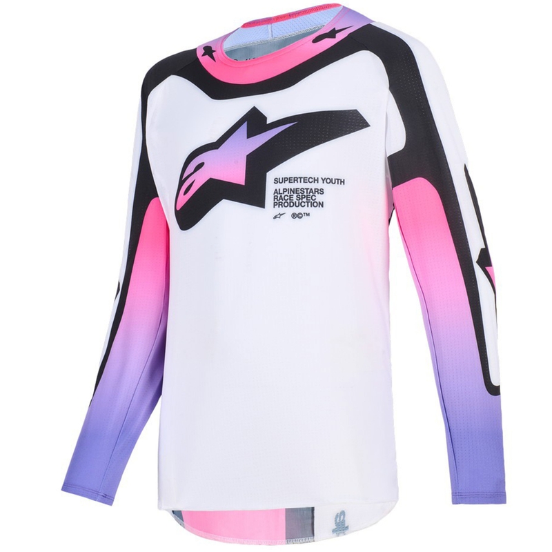 Φανέλα Motocross Alpinestars Supertech Vista Youth για παιδιά Λευκό-Μωβ-Μαύρο