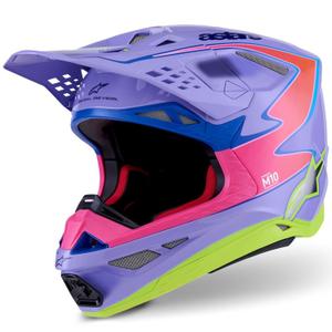 Κράνος motocross Alpinestars S-M10 JETT LAWRENCE R01 μωβ-φλουορ ροζ-φλουορ κίτρινο
