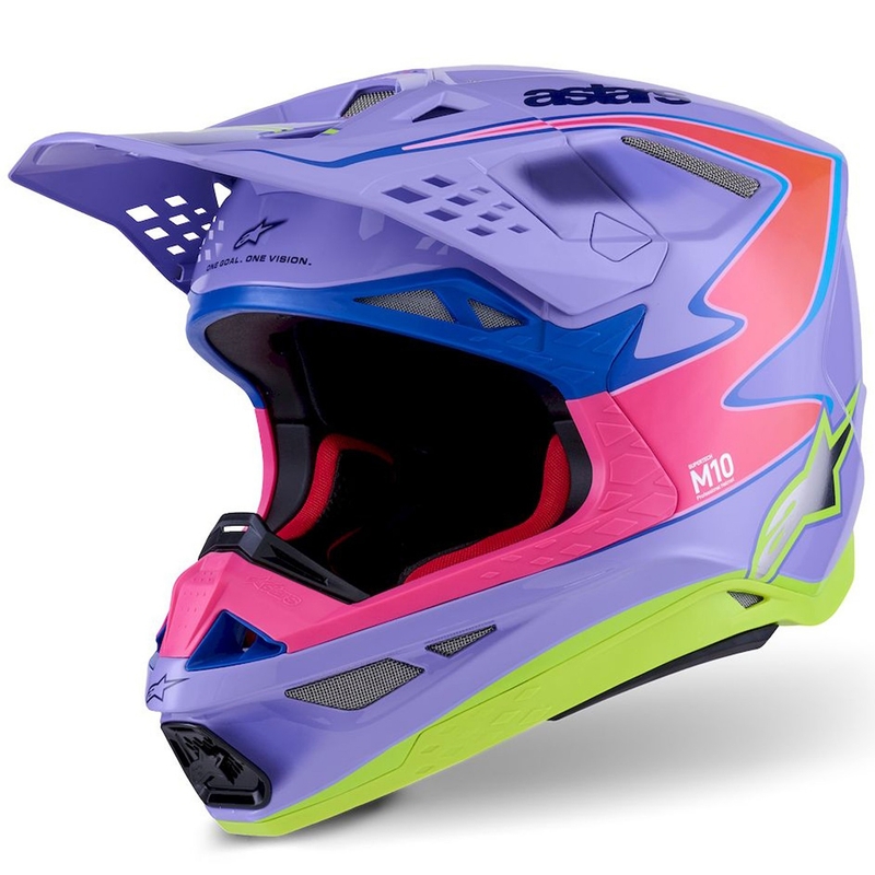 Κράνος motocross Alpinestars S-M10 JETT LAWRENCE R01 μωβ-φλουορ ροζ-φλουορ κίτρινο