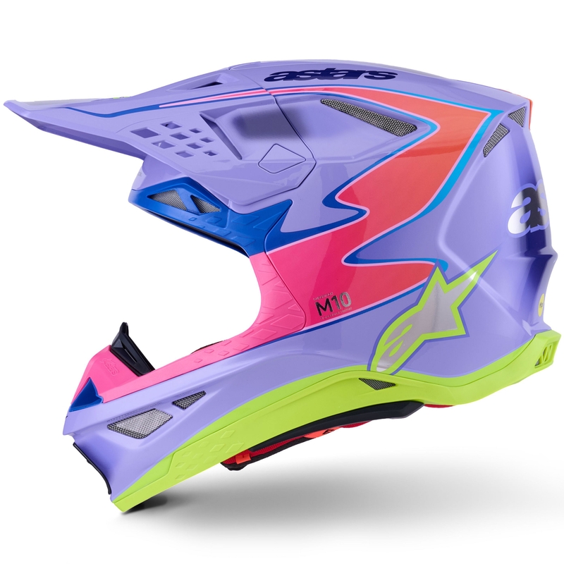 Κράνος motocross Alpinestars S-M10 JETT LAWRENCE R01 μωβ-φλουορ ροζ-φλουορ κίτρινο