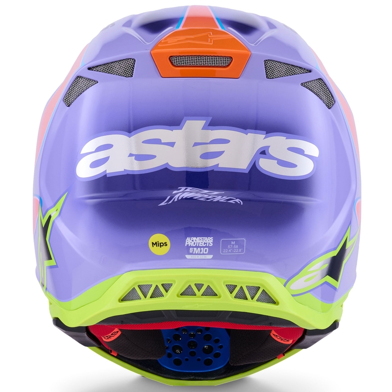 Κράνος motocross Alpinestars S-M10 JETT LAWRENCE R01 μωβ-φλουορ ροζ-φλουορ κίτρινο
