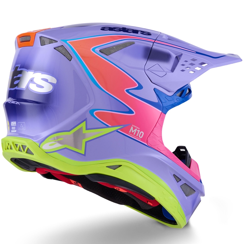 Κράνος motocross Alpinestars S-M10 JETT LAWRENCE R01 μωβ-φλουορ ροζ-φλουορ κίτρινο
