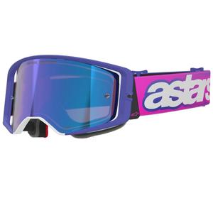 Γυαλιά motocross Alpinestars Supertech Vision Vista μωβ-φλουορόζ με μπλε καθρέφτη φακούς