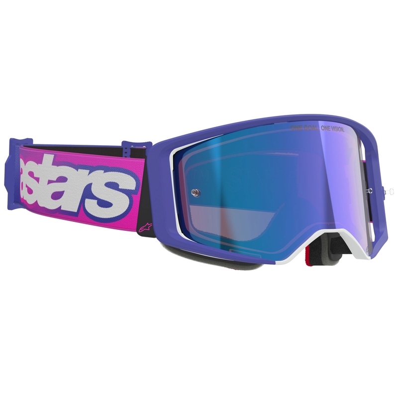 Γυαλιά motocross Alpinestars Supertech Vision Vista μωβ-φλουορόζ με μπλε καθρέφτη φακούς
