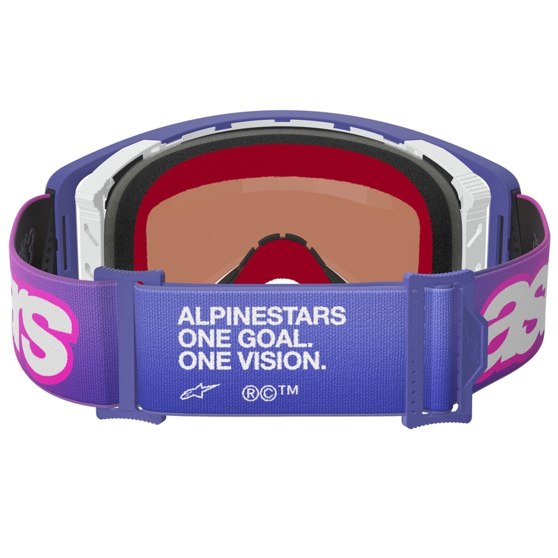 Γυαλιά motocross Alpinestars Supertech Vision Vista μωβ-φλουορόζ με μπλε καθρέφτη φακούς