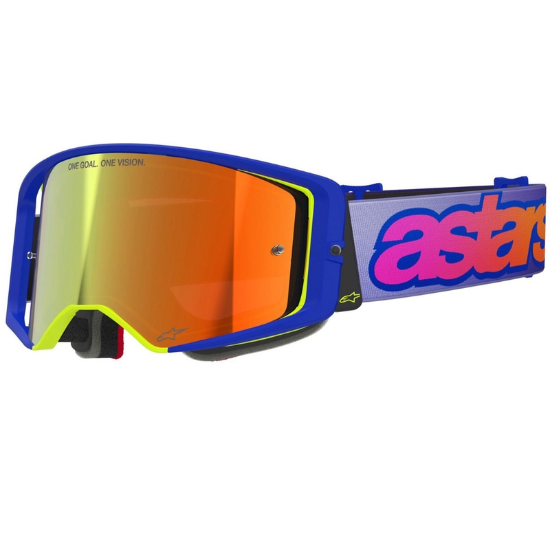 Γυαλιά motocross Alpinestars Supertech Vision Vista μπλε-κίτρινο-μωβ με κόκκινο καθρέφτη φακό