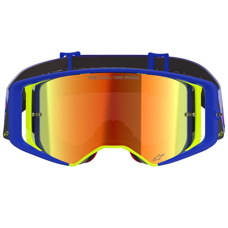 Γυαλιά motocross Alpinestars Supertech Vision Vista μπλε-κίτρινο-μωβ με κόκκινο καθρέφτη φακό