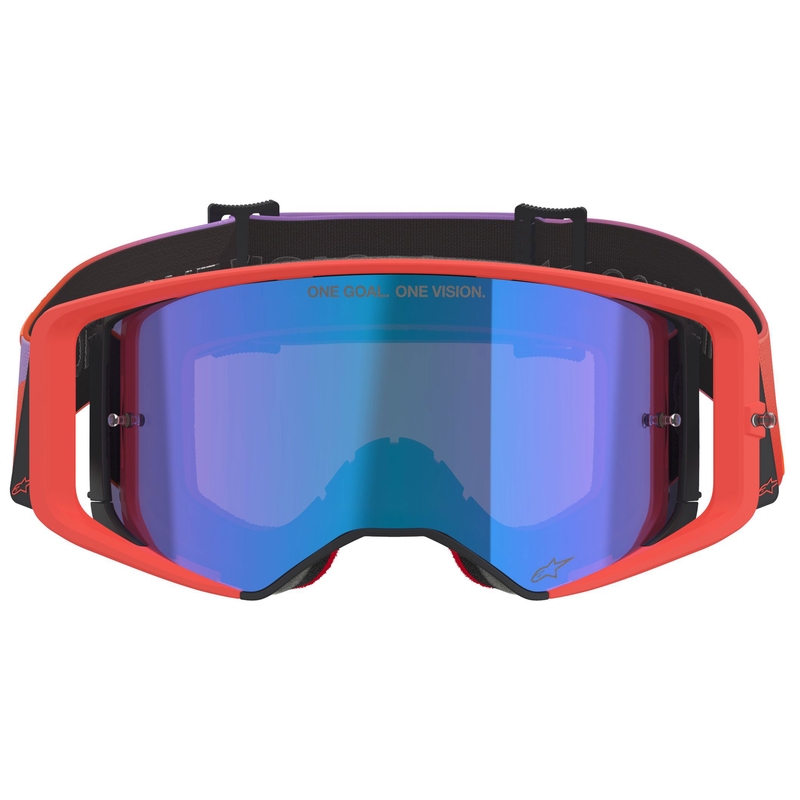 Γυαλιά motocross Alpinestars Supertech Vision Corp πορτοκαλί-μωβ με μπλε καθρέφτη φακό