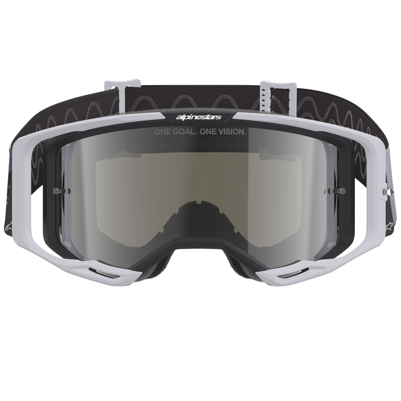 Γυαλιά motocross Alpinestars Supertech Vision 8 Lahnd λευκά-μαύρα με ασημί καθρέφτη φακό