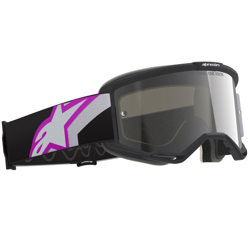 Γυαλιά motocross Alpinestars Vision 5 Corp μαύρο-γκρι-μωβ-λευκό με ασημί φακό καθρέφτη