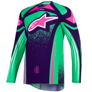 Φανέλα motocross Alpinestars Techstar Nomur σκούρο μωβ-πράσινο-φλουορόζ