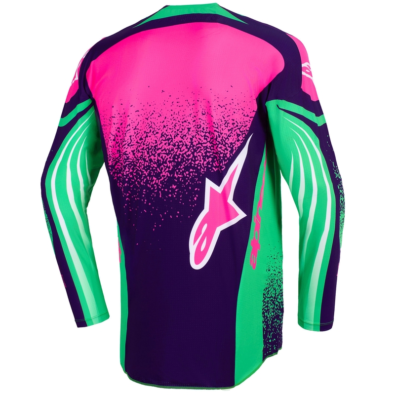 Φανέλα motocross Alpinestars Techstar Nomur σκούρο μωβ-πράσινο-φλουορόζ