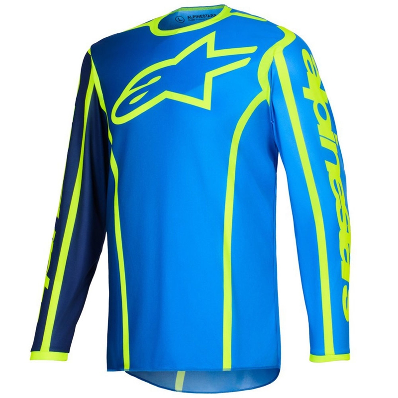 Μπλε-φλουορ κίτρινη φανέλα μοτοκρός Alpinestars Fluid Apex
