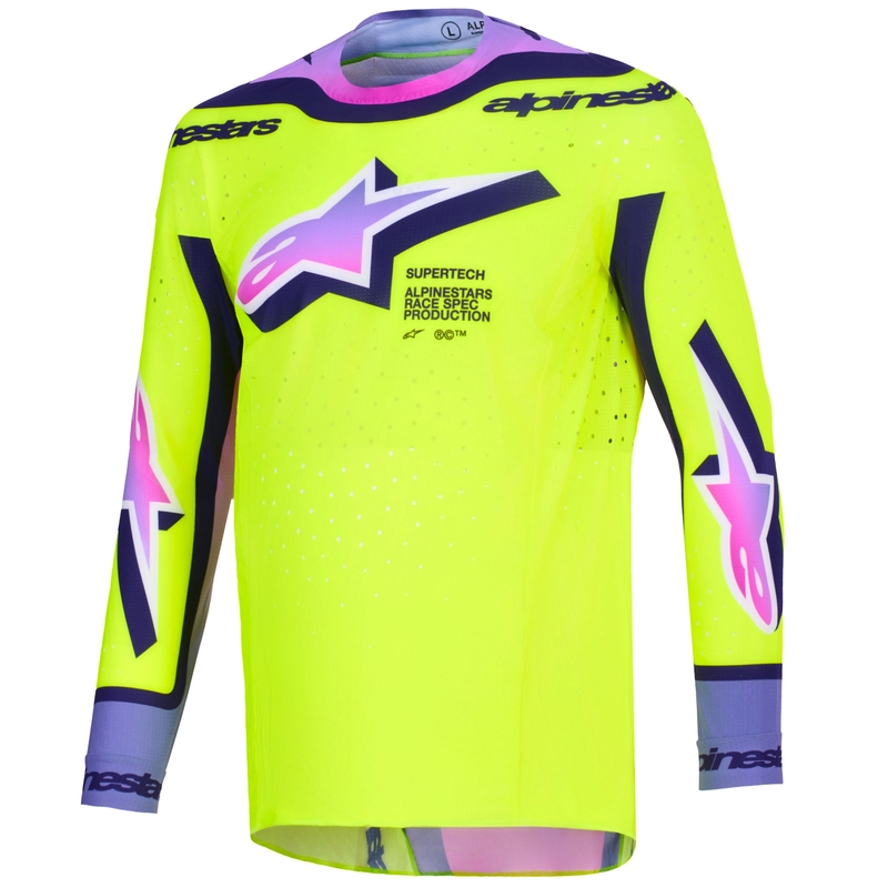Φανέλα motocross Alpinestars Supertech Vista σε fluo κίτρινο-μωβ-μαύρο