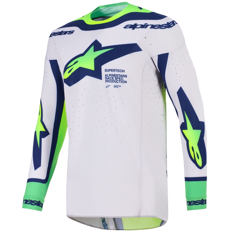 Φανέλα motocross Alpinestars Supertech Vista ανοιχτό γκρι-φλουό κίτρινο-πράσινο-μπλε-ροζ