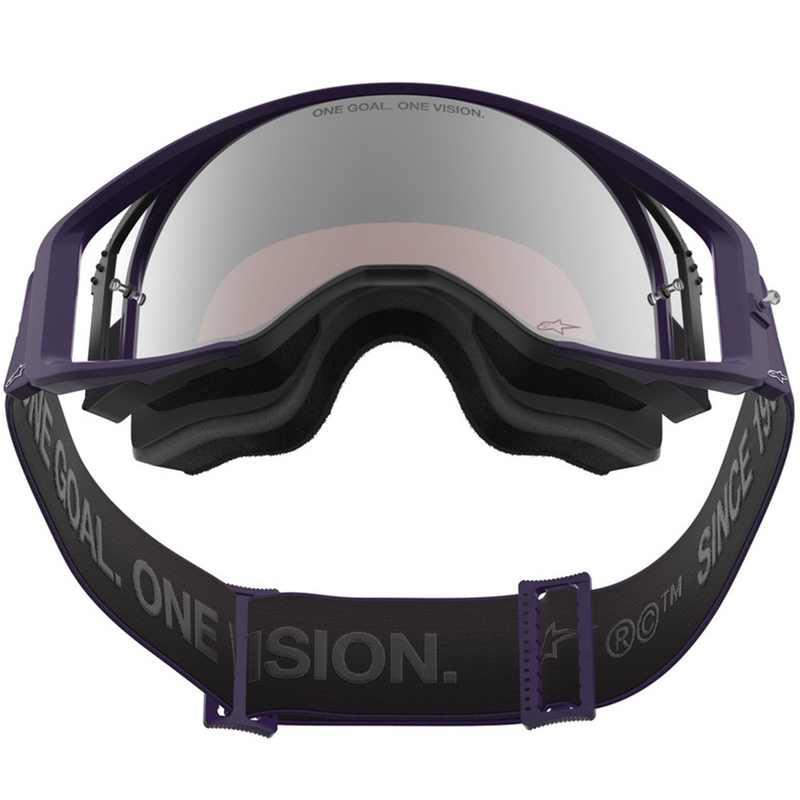 Γυαλιά motocross Alpinestars Supertech Vision Hunta96 XXV μωβ-λευκά με καθρέφτη ασημί πλεξιγκλάς