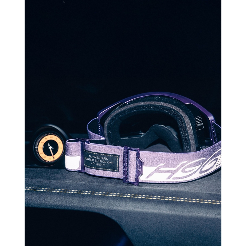 Γυαλιά motocross Alpinestars Supertech Vision Hunta96 XXV μωβ-λευκά με καθρέφτη ασημί πλεξιγκλάς