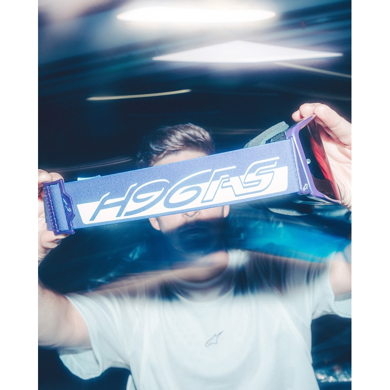 Γυαλιά motocross Alpinestars Supertech Vision Hunta96 XXV μωβ-λευκά με καθρέφτη ασημί πλεξιγκλάς