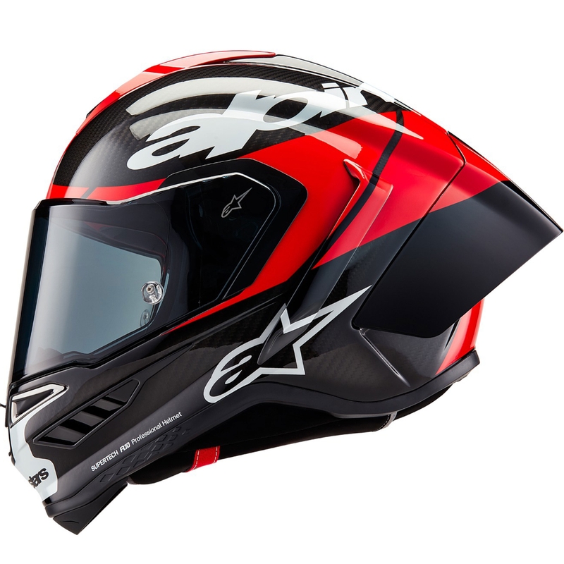Κράνος μοτοσικλέτας Alpinestars Supertech R-10 Element από φθοριούχο άνθρακα, κόκκινο-λευκό