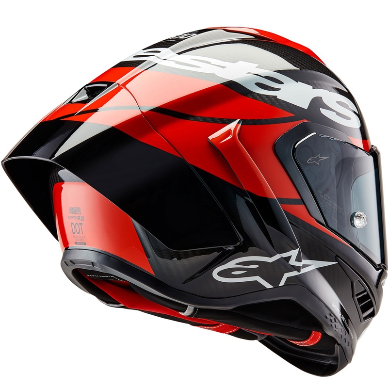 Κράνος μοτοσικλέτας Alpinestars Supertech R-10 Element από φθοριούχο άνθρακα, κόκκινο-λευκό