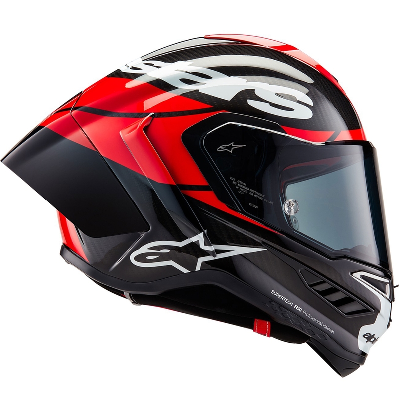 Κράνος μοτοσικλέτας Alpinestars Supertech R-10 Element από φθοριούχο άνθρακα, κόκκινο-λευκό