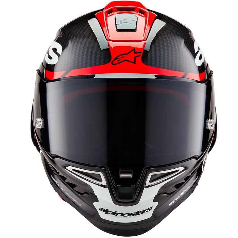 Κράνος μοτοσικλέτας Alpinestars Supertech R-10 Element από φθοριούχο άνθρακα, κόκκινο-λευκό
