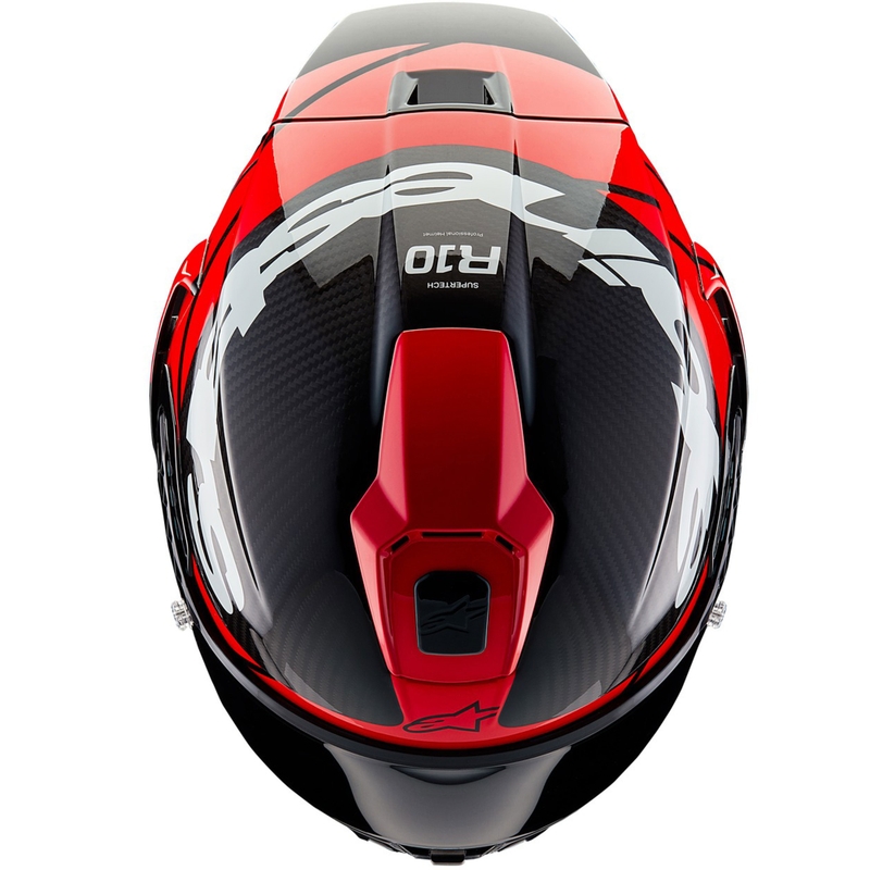 Κράνος μοτοσικλέτας Alpinestars Supertech R-10 Element από φθοριούχο άνθρακα, κόκκινο-λευκό