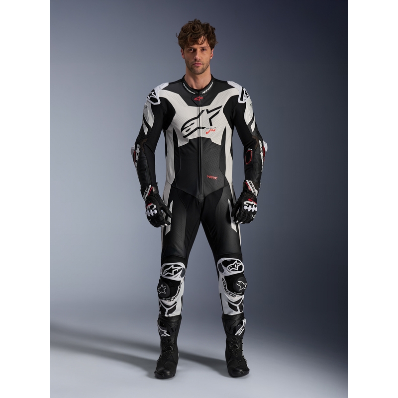 Ολόσωμη δερμάτινη φόρμα Alpinestars GP Plus V4 Sprint, συμβατή με Tech-air, μαύρο-άσπρο-κόκκινο φθορίζον