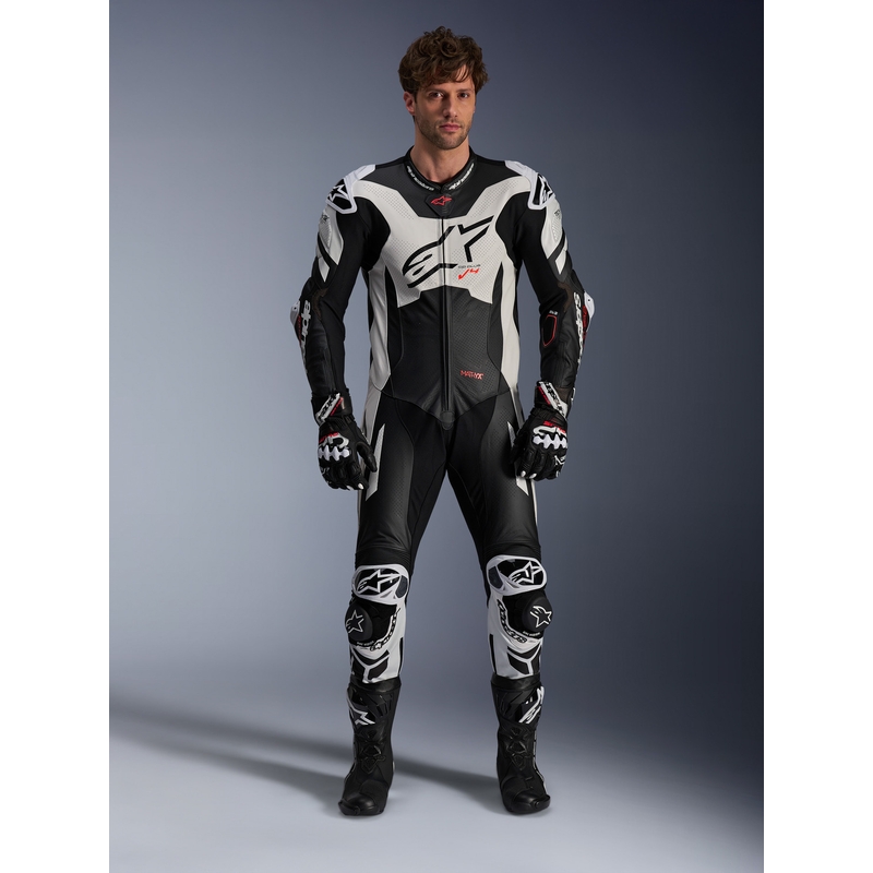 Ολόσωμη δερμάτινη φόρμα Alpinestars GP Plus V4 Sprint, συμβατή με Tech-air, μαύρο-άσπρο-κόκκινο φθορίζον