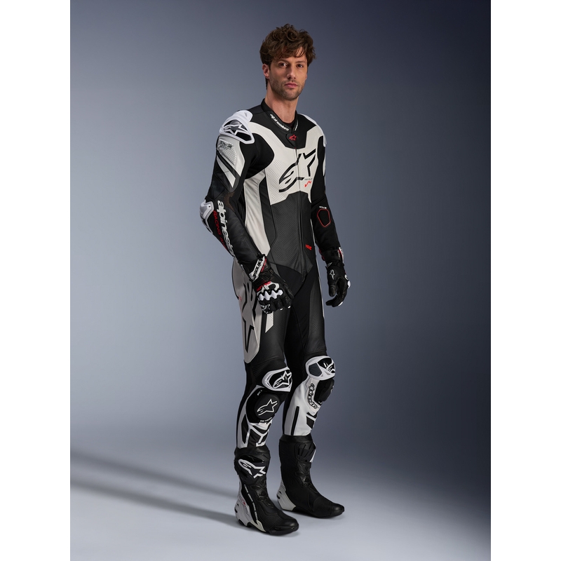 Ολόσωμη δερμάτινη φόρμα Alpinestars GP Plus V4 Sprint, συμβατή με Tech-air, μαύρο-άσπρο-κόκκινο φθορίζον