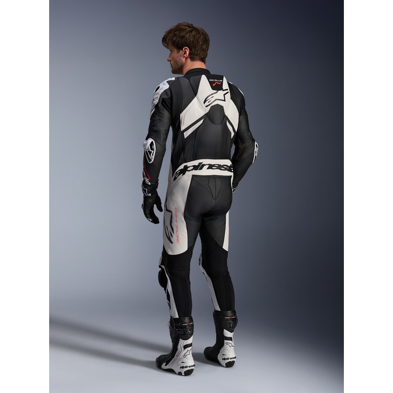 Ολόσωμη δερμάτινη φόρμα Alpinestars GP Plus V4 Sprint, συμβατή με Tech-air, μαύρο-άσπρο-κόκκινο φθορίζον