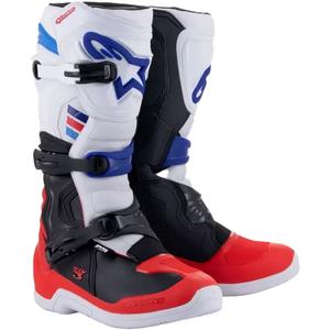 Μπότες motocross Alpinestars TECH 3 λευκές-μαύρες-μπλε-κόκκινες