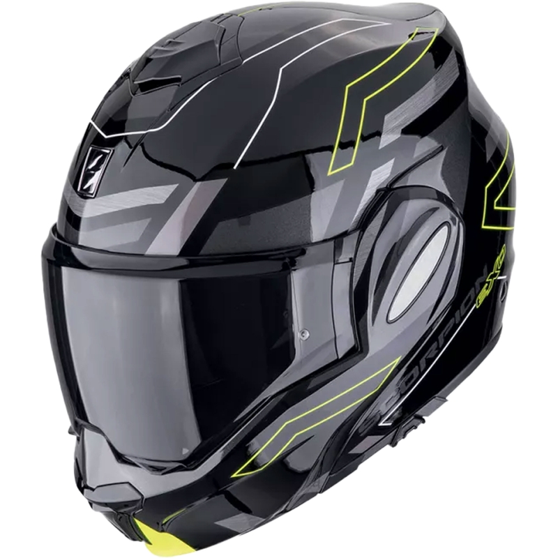 Πτυσσόμενο κράνος μοτοσικλέτας Scorpion EXO-TECH EVO CONQUER μαύρο-κίτρινο φλούο