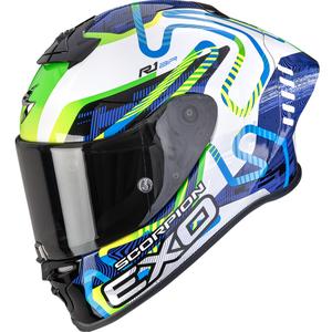 Κράνος μοτοσικλέτας Scorpion EXO-R1 EVO II Air Cornering full face λευκό-μπλε-πράσινο