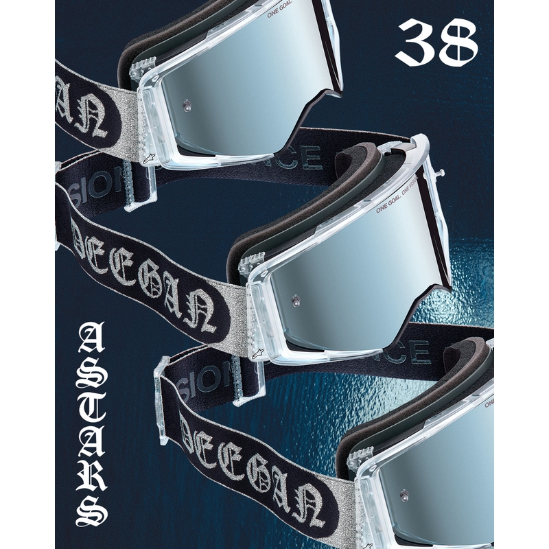 Γυαλιά motocross Alpinestars Supertech Vision DNGR38 XXV μαύρο-ασημί με καθρέφτη ασημί πλεξιγκλάς