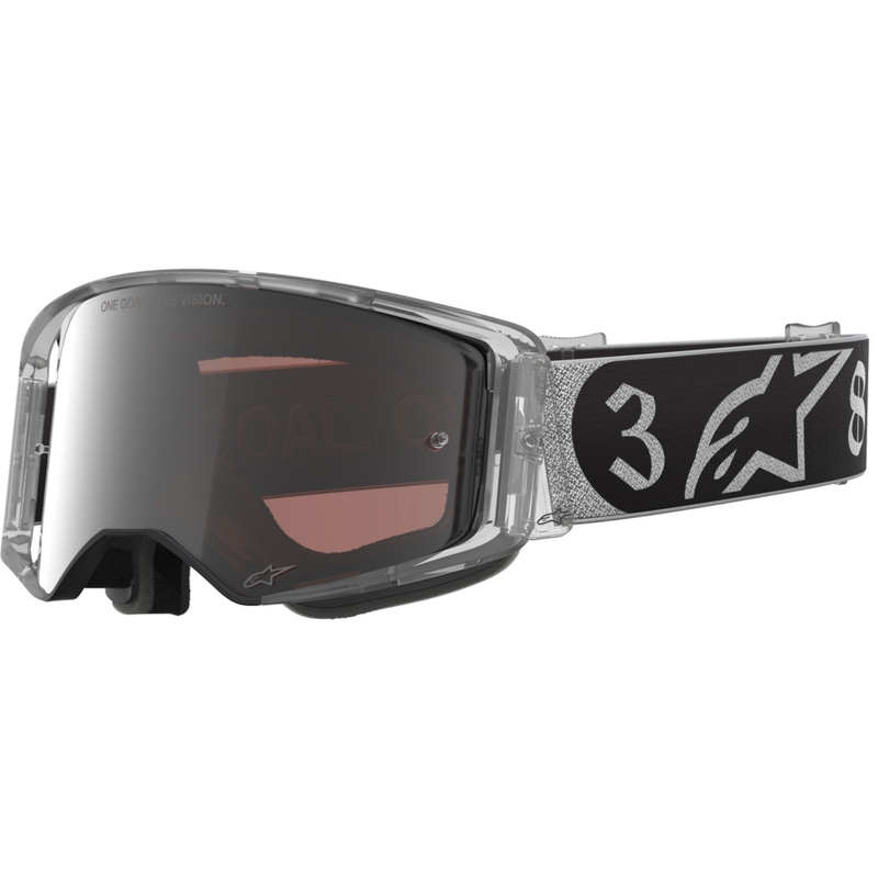Γυαλιά motocross Alpinestars Supertech Vision DNGR38 XXV μαύρο-ασημί με καθρέφτη ασημί πλεξιγκλάς