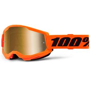 Παιδικά γυαλιά motocross 100% STRATA 2 πορτοκαλί με χρυσό πλεξιγκλάς σε καθρέφτη